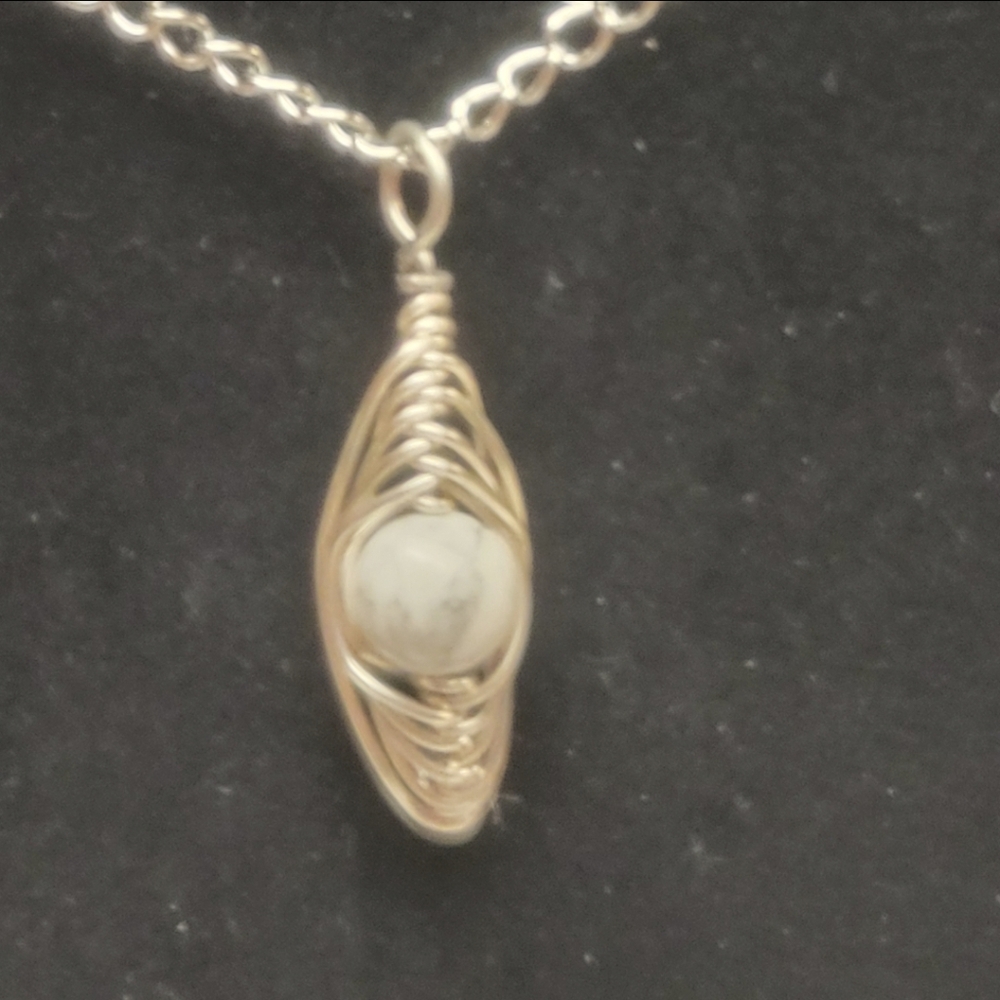 Hand Crafted Silver and Natural Howlite Herringbone Bead Necklace
